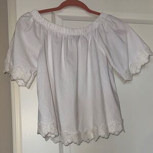 Atmosphere White Off-Shoulder Blouse with Lace Trim